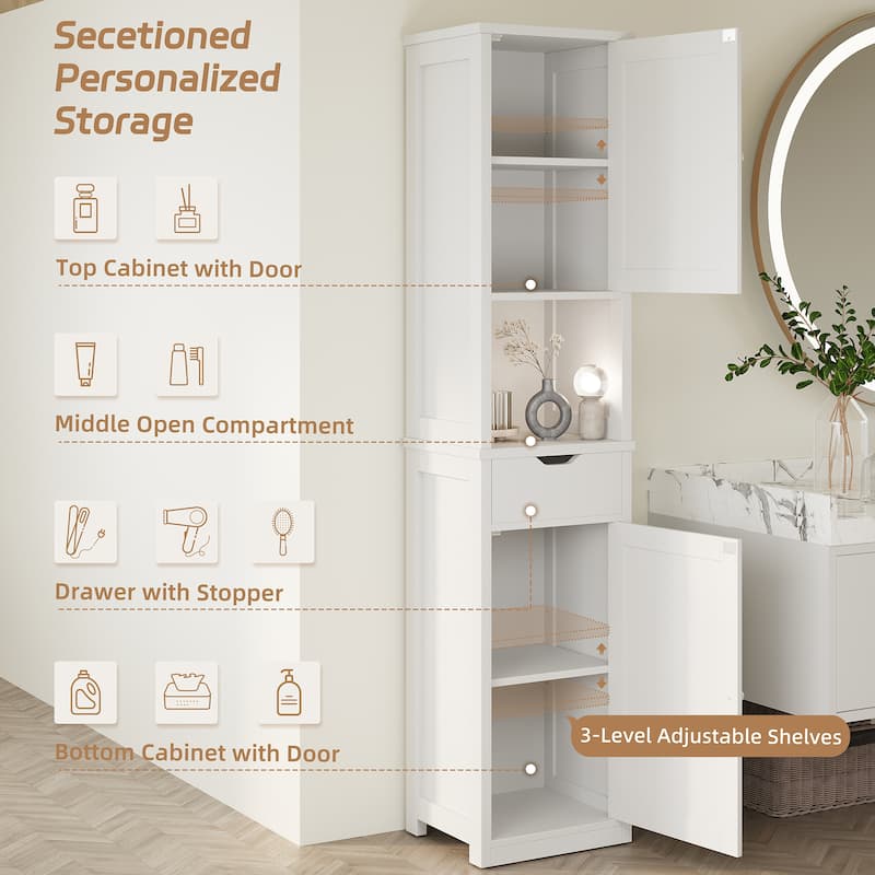 Bathroom Storage Cabinet – Multifunctional Waterproof Organizer with Adjustable Shelves - N/A