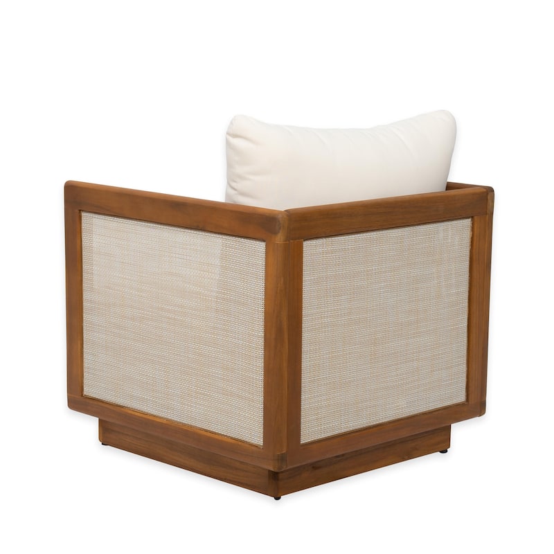 Roomfitters Outdoor Acacia Wood Club Chair with Cushion and Rope Backrest, Patio Lounge Seating, Beige