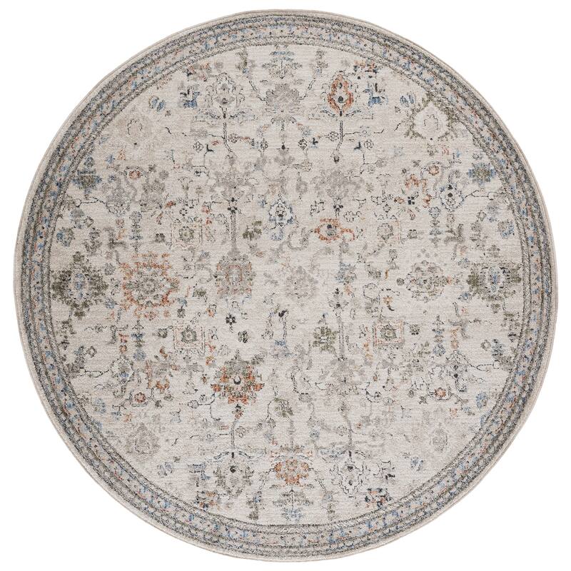 SAFAVIEH Grove Lieschen Traditional Floral Rug - 6'7" Round - Ivory/Rust Blue