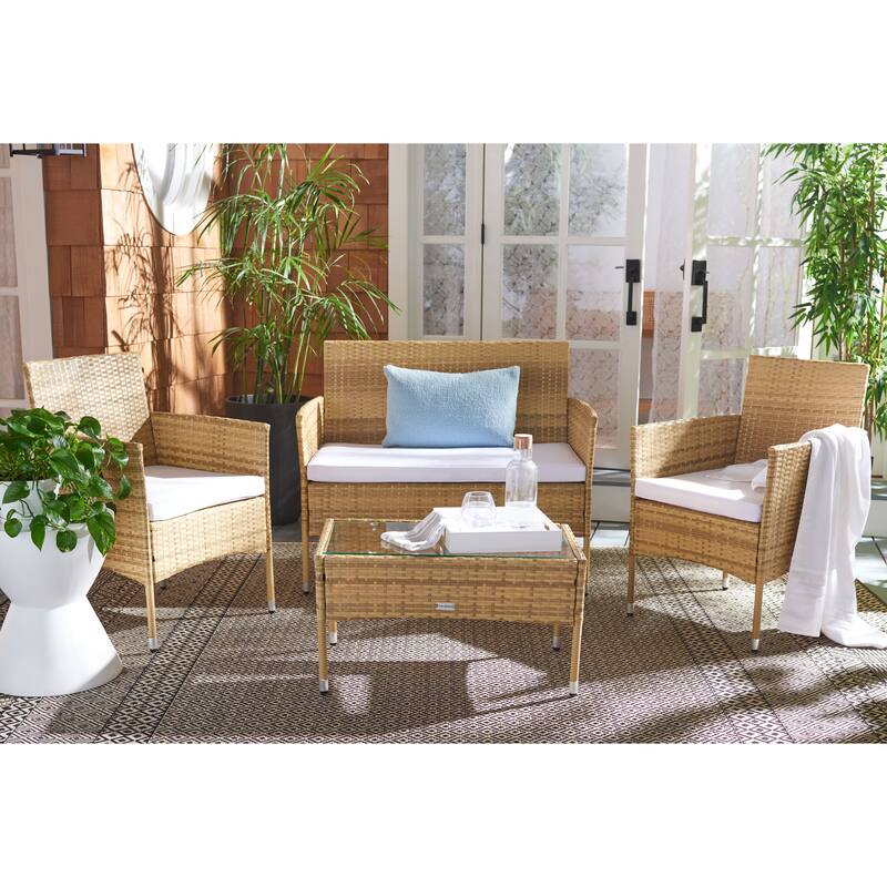 SAFAVIEH Outdoor Amiyah 4-Piece Conversation Patio Set - 42W x 33D x 23H