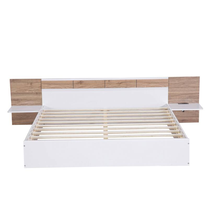 Queen Size Concise Low-Profile Platform Bed Frame with USB Charging