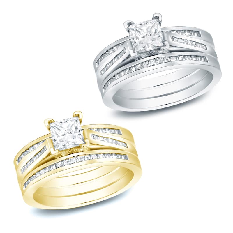 Auriya 1 3/4ctw Princess-cut Diamond Engagement Ring 3pc Set 14k Gold
