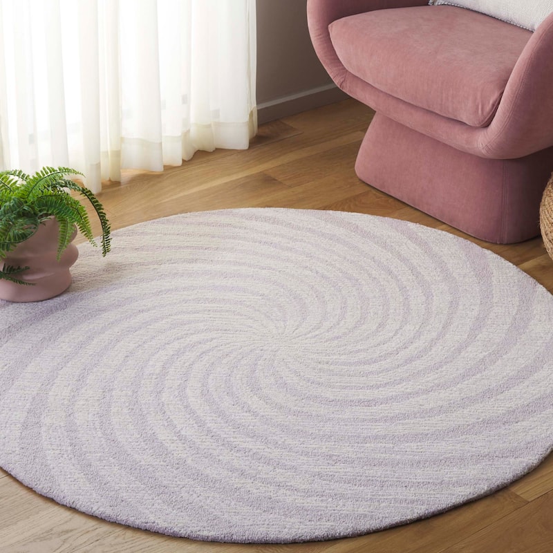 SAFAVIEH Handmade Novelty Blerona Swirl Wool Rug - Light Lavender/Ivory - 4' Round