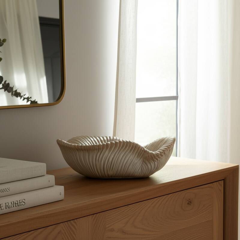 Ceramic Bowl Chiseled Textured Design Decorative Home Accent