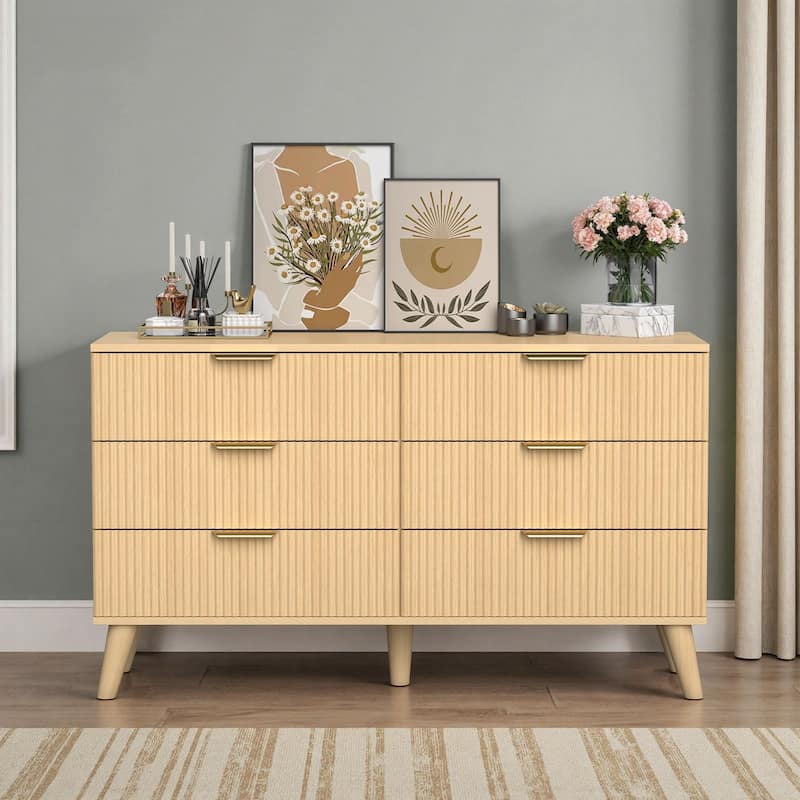 Meyreso Modern Boho Wave Wood Dresser, Wide Storage Cabinet