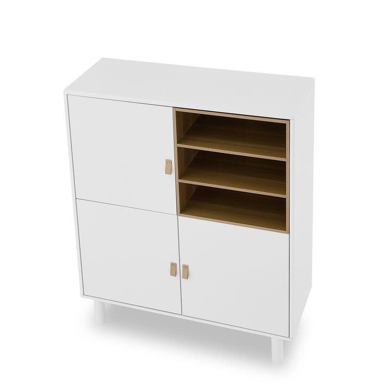 3 Doors Wooden Cabinet with Leather Handle