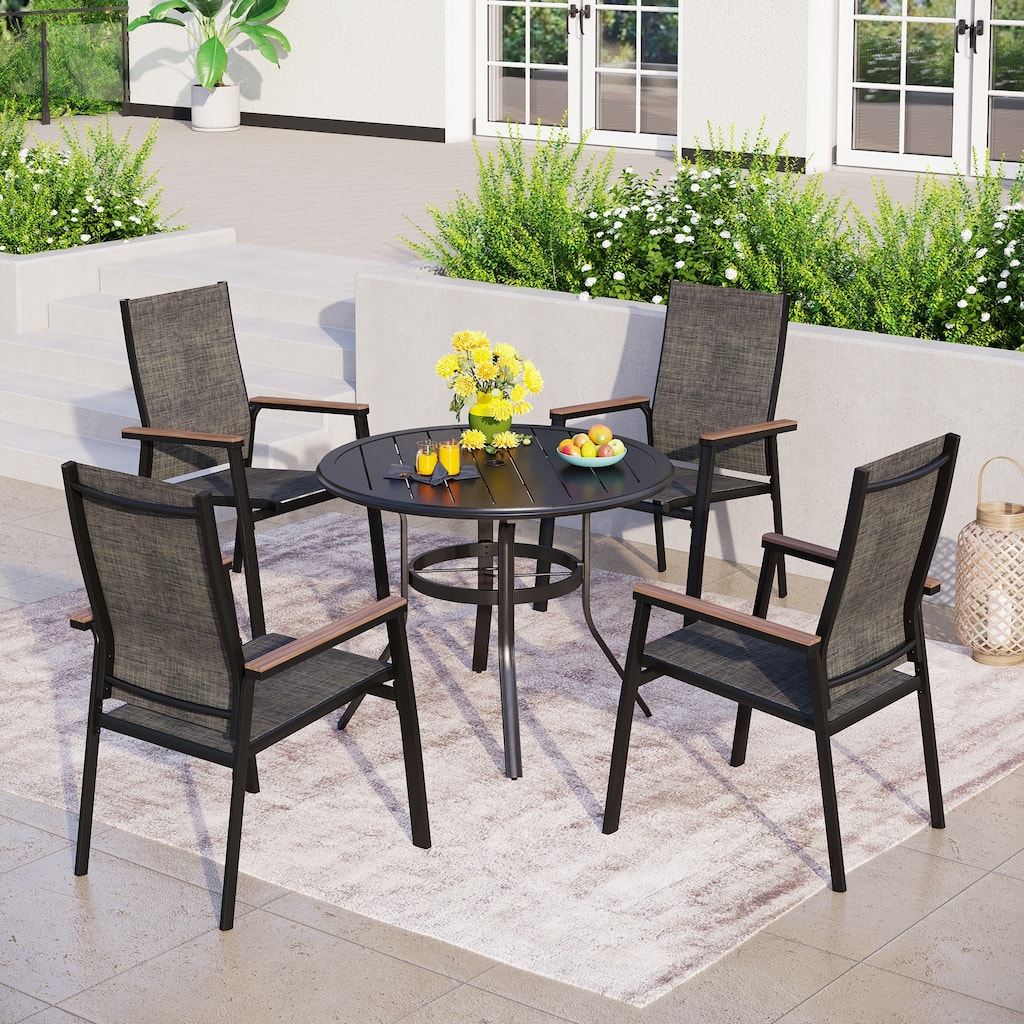 MAISON ARTS 5 Pieces Dining Set, 4 x Aluminium Stackable Dining Chairs and 1 x Round table
