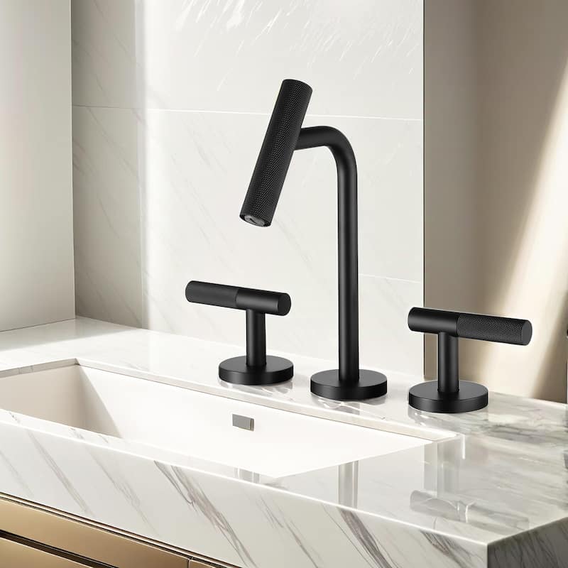 Two Handles Widespread 8 inch Bathroom Faucet Matte Black 3 Pieces Basin Faucets Lavatory Sink Faucet