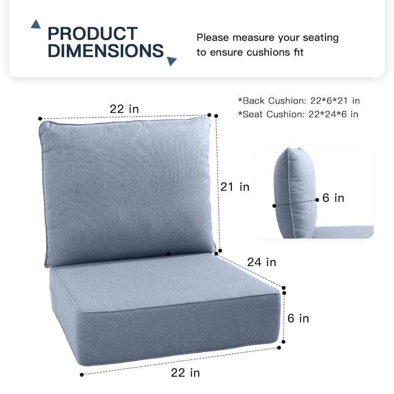Pocassy 22"x24"x6" Inch Thick Cushions Pillows Indoor Outdoor Cushion 4 Set