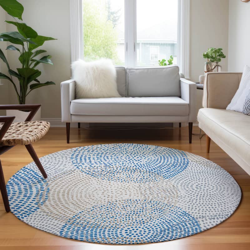 Machine Washable Indoor/ Outdoor Chantille Contemporary Rug - Ivory - 8' x 8'