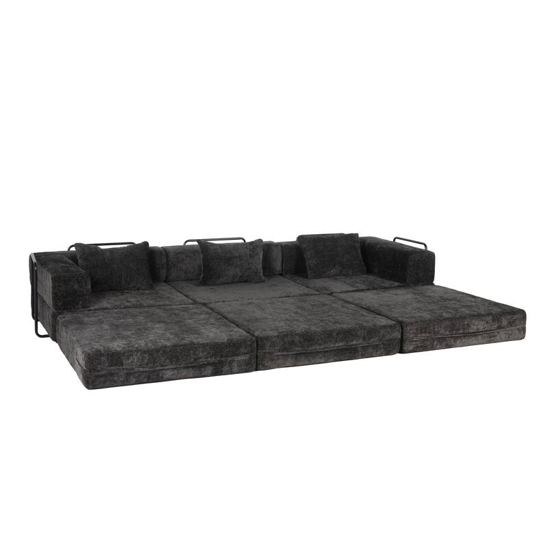 Free Combination Lazy Folding Sectional Sofa Chenille Modular Sleeper Sofa Bed Floor Standing Compression Mattress