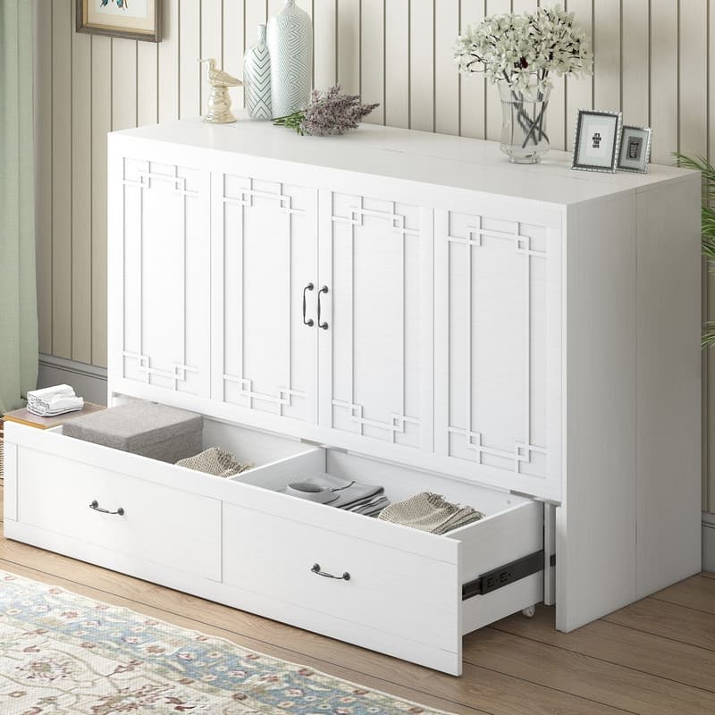 Mixoy Queen Size Murphy Bed with Mattress,Foldable Space-Saving Cube Cabinet Bed