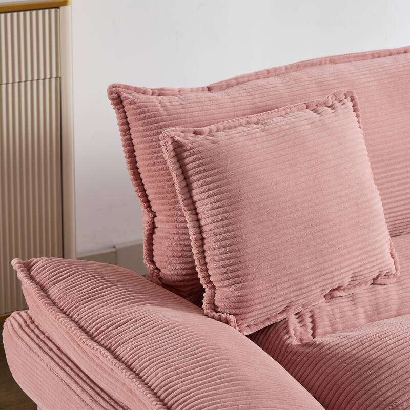 Corduroy Upholstered Loveseat Sofa, 2 Seater Sofa with Pillows, Deep Seat Sectional Sofa with Removable Cushions