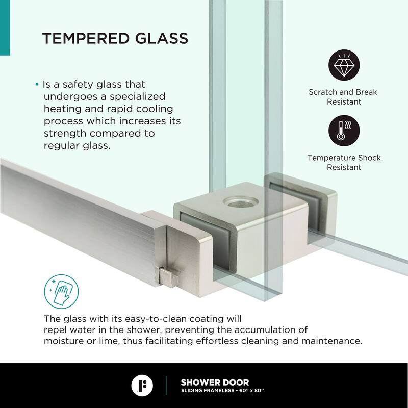 Fine Fixtures Frameless Clear Sliding Bathroom Shower Door