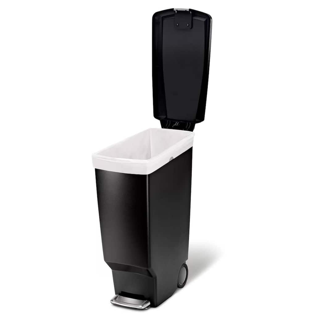 Black 10-Gallon Narrow Trash Can with Step-On Pedal Locking Lid and Liner Included