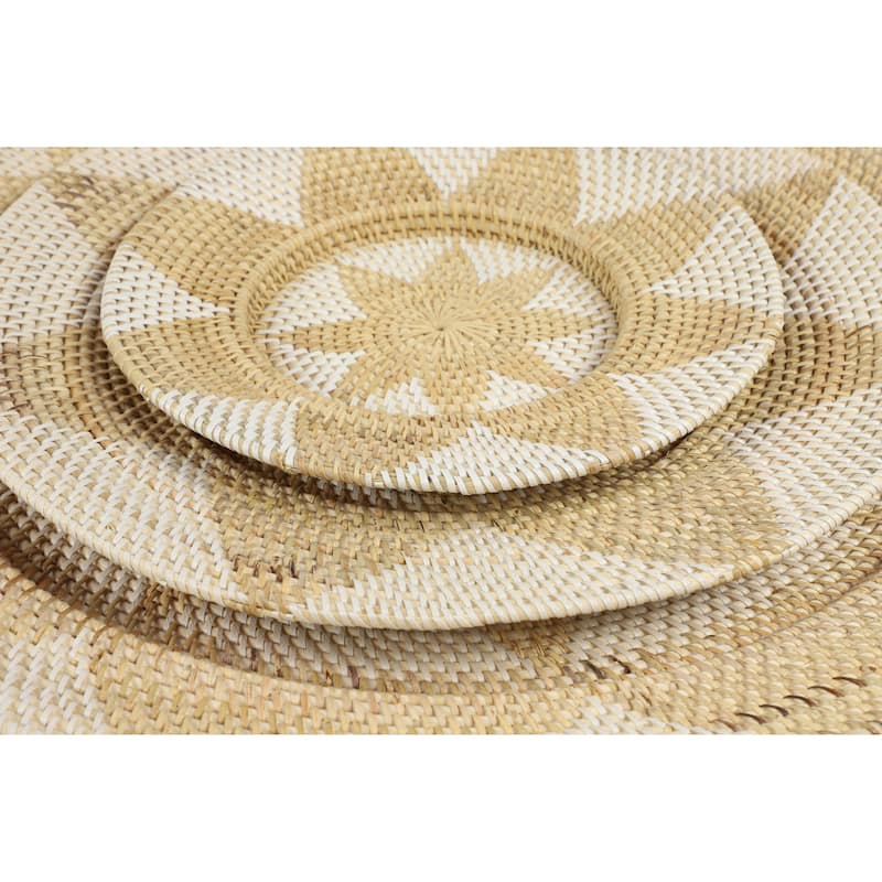 Rattan Plate Handmade Woven Floral Basket Home Wall Decor - Set of 3 Light Brown or Brown - Roche River Decor