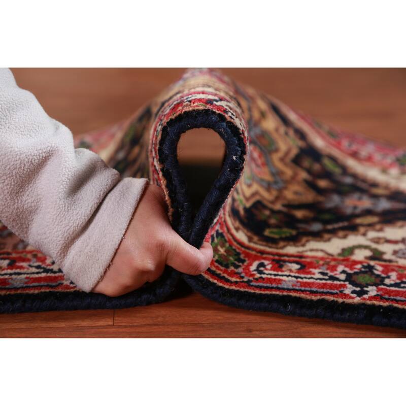 Hand Knotted Oriental 100% Wool Carpet Traditional Medallion Navy Blue & Blues Heriz (serapi) Area Rug - 3' 0'' X 2' 0''