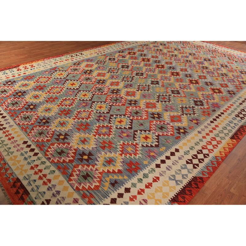 Kilim Oriental Large Rug Flatweave Tribal Wool Carpet - 9'10"x 16'3"