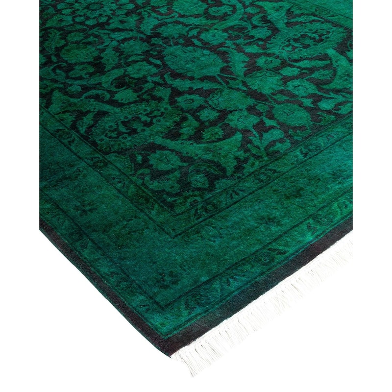 Overton Hand Knotted Wool Vintage Inspired Modern Contemporary Overdyed Green Area Rug - 3' 1" x 5' 5"