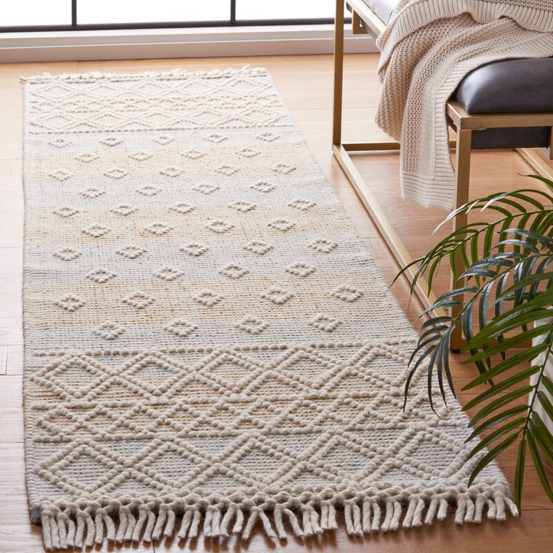 SAFAVIEH Handmade Vermont Chantal Transitional Wool Rug - 2'3" x 8' Runner - Light Blue/Yellow