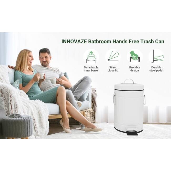 Innovaze 3.2 Gal./12-Liter and 0.8 Gal./3 Liter Old Time Style Round White Metal Step-on Trash Can Set
