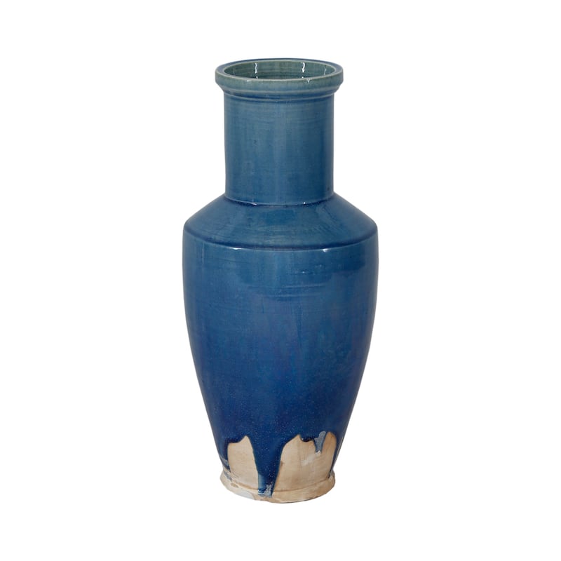 Artissance 15" H Large Blue Ceramic Vintage Style Long Neck Vase - Antique Blue