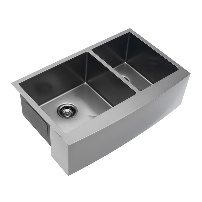 36-inch Black 16 Gauge Stainless Steel Apron-Front Double Bowl Kitchen Sink