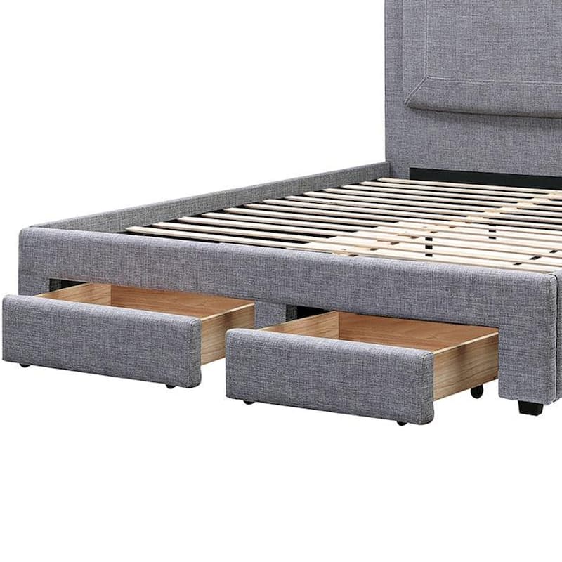 Fina Full Size Bed w Storage Footboard, Gray Faux Linen Upholstery
