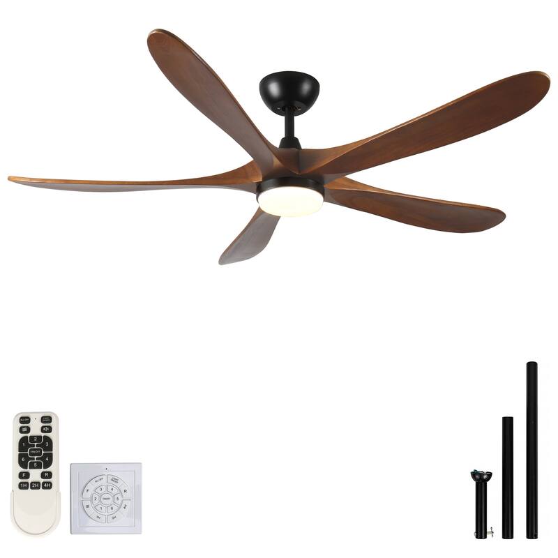62" Modern DC Motor Ceiling Fan with Light,Wood Blade,Remote Control