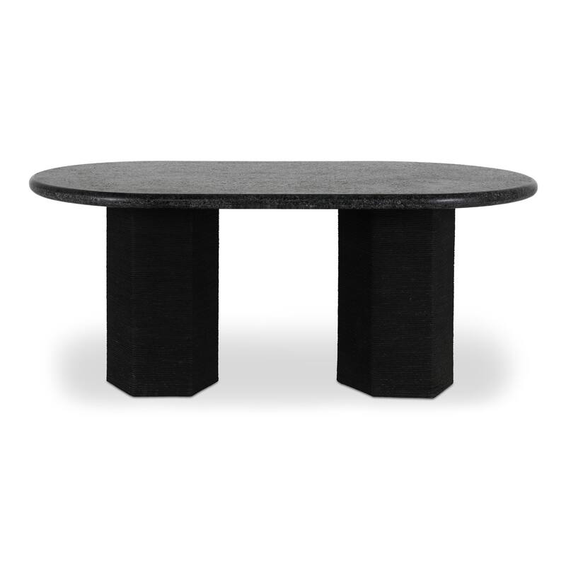 NADAAL STUDIOS Norex Sartoria Dining Table for 6, Oval Black Granite Top, Jute-Wrapped Mango Wood Base, Black Granite - Black Granite