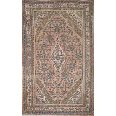 Pink Geometric Hamedan Persian Vintage Rug Hand-knotted Wool Carpet - 6'10" x 9'11"