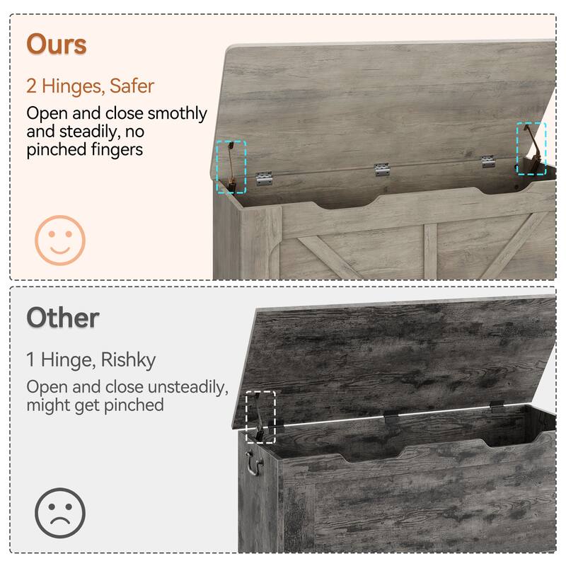 39.4'' Wooden Storage Bench With 2 Safety Hinges，Storage Trunk With 4 Wheels