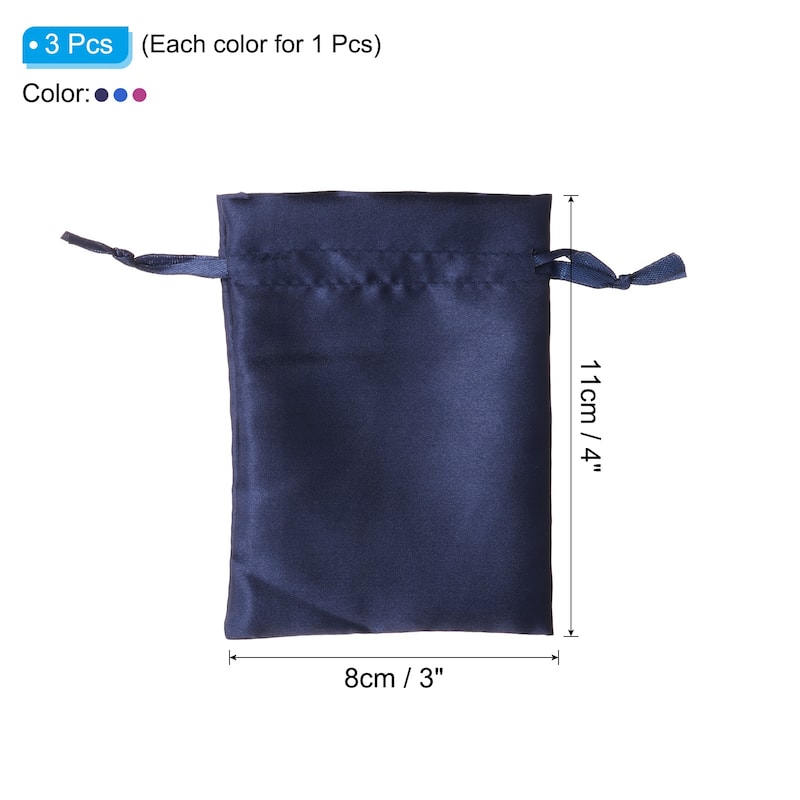 Satin Bags with Drawstring, 3Pack 3x4 Inch Wedding Favor Bags, 3 Color - 3x4 Inch - Rose Red, Blue, Dark Blue