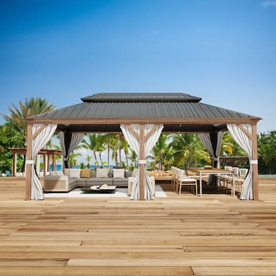 EROMMY Hardtop Gazebo with Galvanized Steel Roof - Waterproof Aluminum Pergola - All-Weather Metal Gazebo for Patio, Poolside