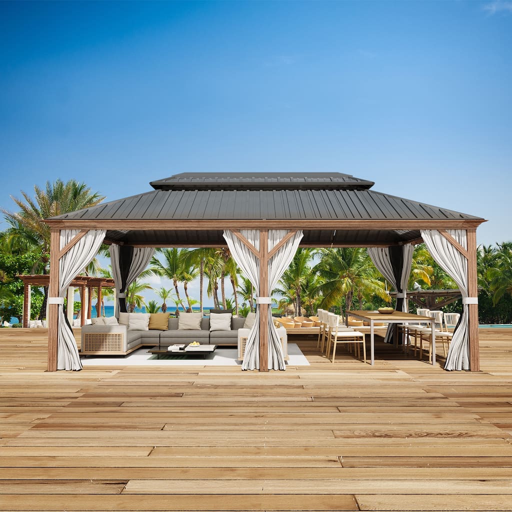 EROMMY Hardtop Gazebo with Galvanized Steel Roof - Waterproof Aluminum Pergola - All-Weather Metal Gazebo for Patio, Poolside