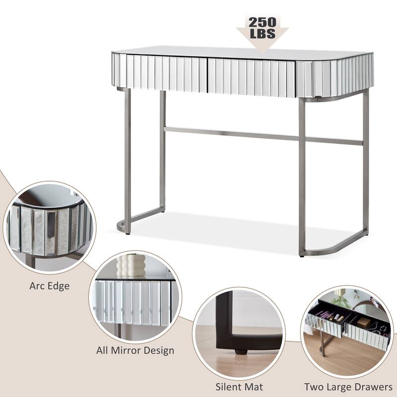 39" Mirrored Makeup Vanity Table with Stainless Steel Base