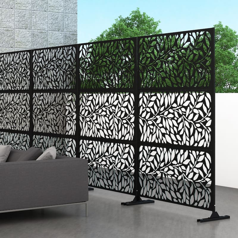 Lirago Metal Privacy Screen Wall Decoration Free Standing-6.3 ft. H X 4 ft. W - Black