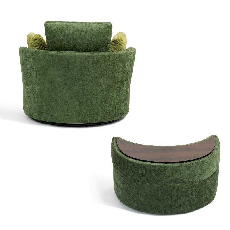 41" W Oversized Accent Barrel Swivel Chair with Moon Storage Ottoman