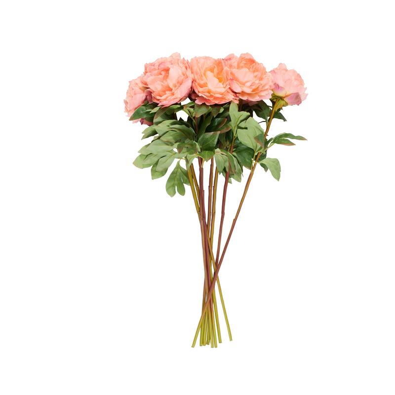 Faux Foliage Peony Tall Artificial Flower Stem - Set of 8 Orange - Roche River Decor