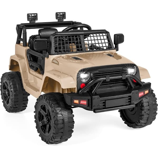 slide 2 of 5, 12V Kids Ride On Truck with Remote Control, Spring Suspension - Sand