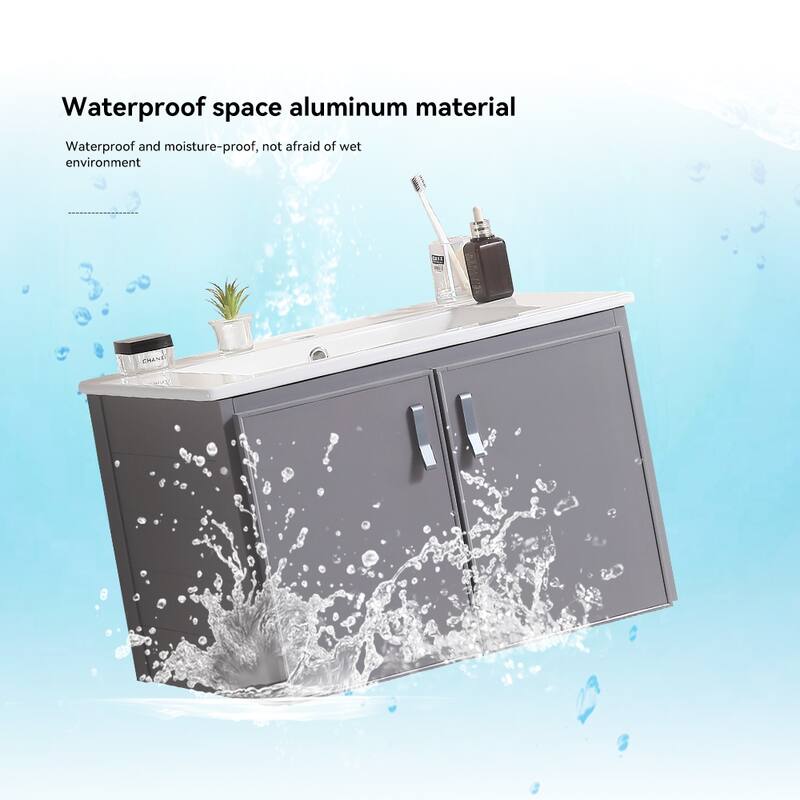 24 in. W x 19 in. D x 16 in. H Wall Mounted Bathroom Vanity with White Ceramic Sink,Two Metal Soft Close Cabinet Doors