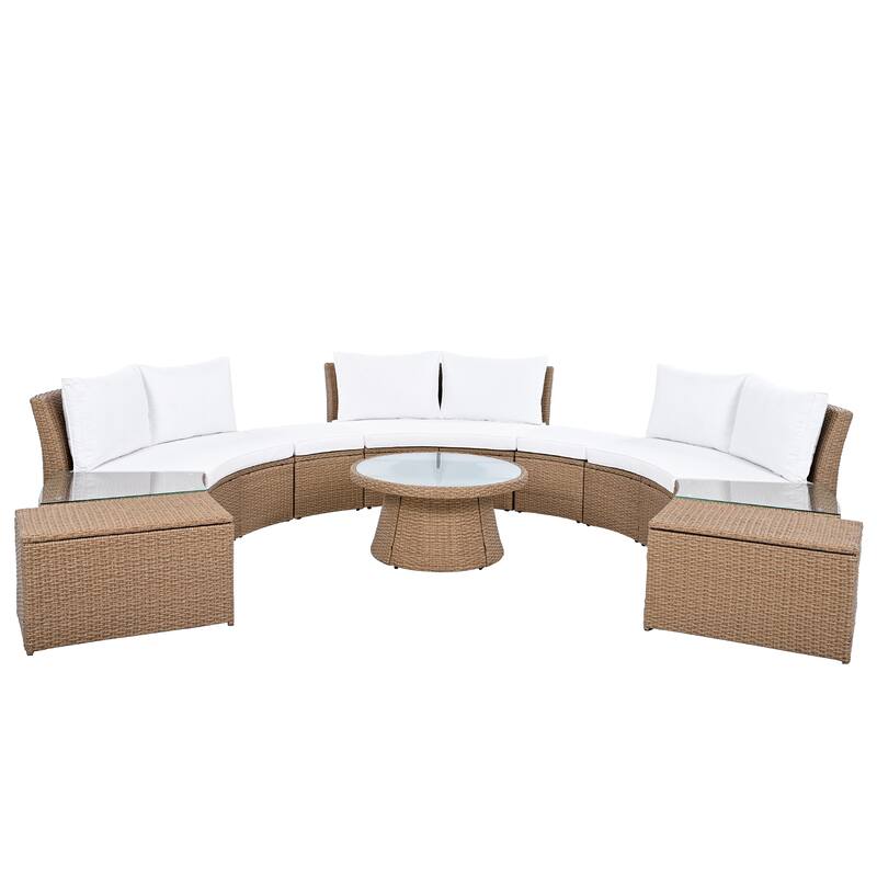 Roomfitters 10-Piece Outdoor Half Round Patio Rattan Sofa Set, PE Wicker Furniture Set for Free Combination