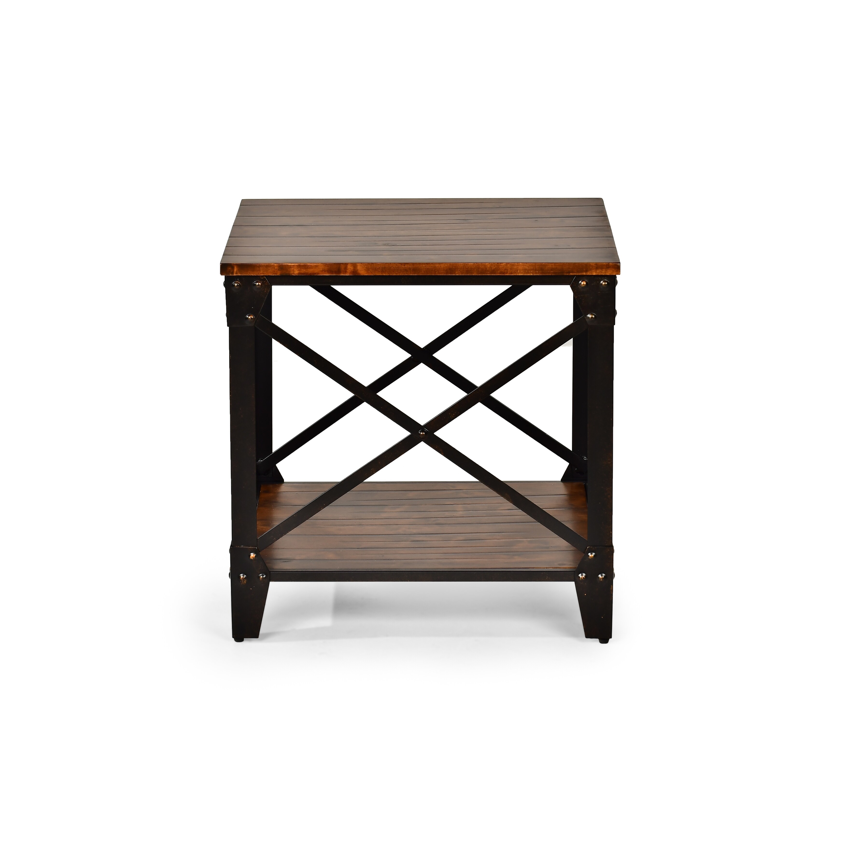 carbon loft fischer solid wood and iron rustic chairside table