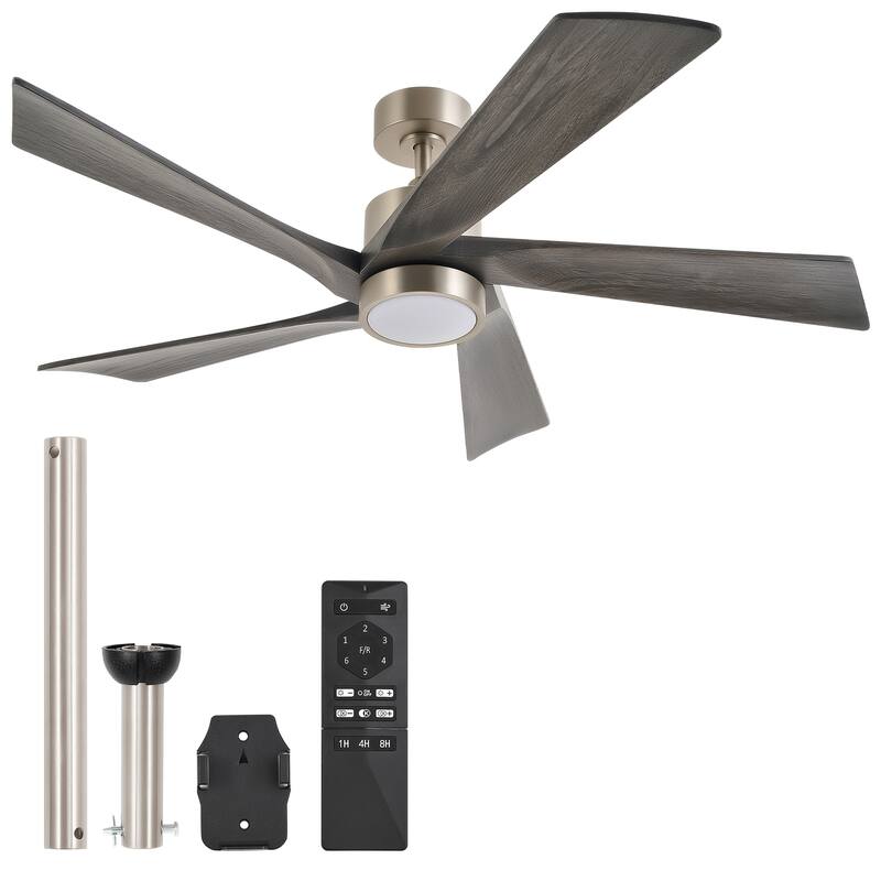 52" Ceiling Fan with Dimmable LED Lights - Nickel with Gray Wood Blades