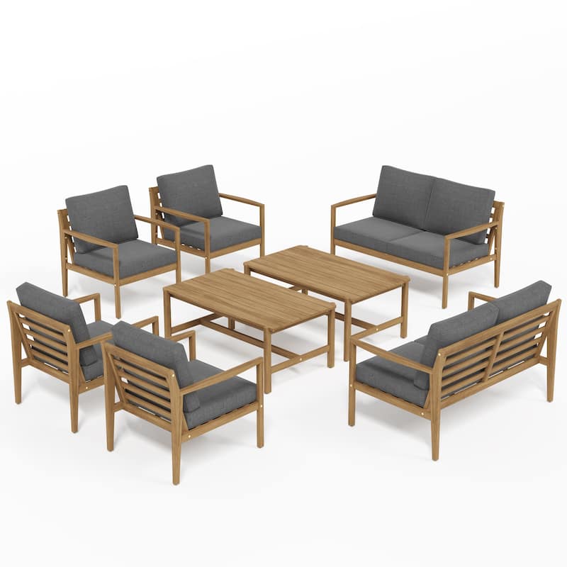 Outdoor Conversation Set with Coffee Table in Acacia Wood 8-Piece Sofa Set