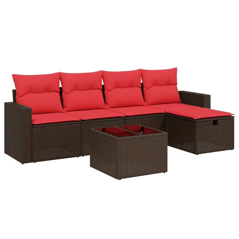 vidaXL Patio Sofa Set with Cushions Outdoor Conversation Furniture Poly Rattan - 21.7" x 24.4" x 27.2"