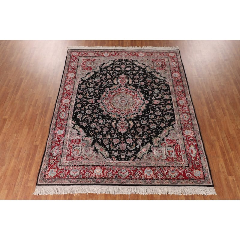 Floral Black Aubusson Chinese Area Rug Hand-Knotted Wool Carpet - 8'3"x 10'0"