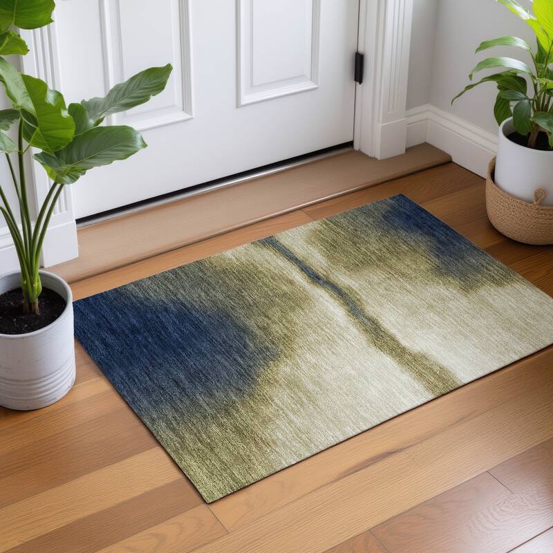 Machine Washable Indoor/ Outdoor Modern Landscape Chantille Rug