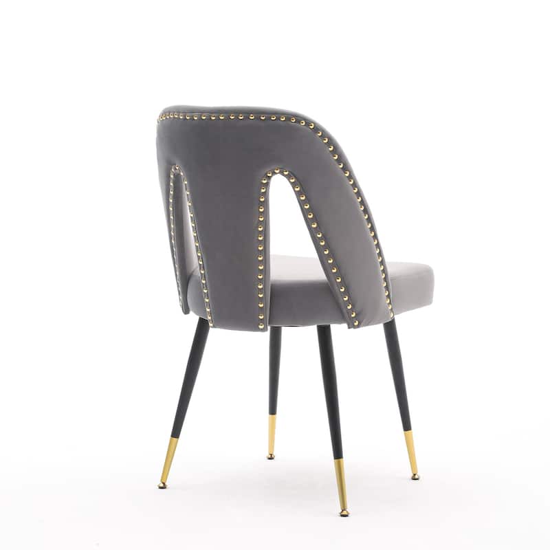 Set of 2 Modern & Contemporary Upholstered Dining Chairs with Nailheads and Metal Legs