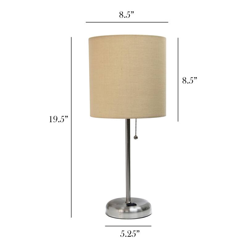 19.5 in. Brushed Steel Finish Table Lamp with Beige Shade, Sturdy Table Lamp for Living Rooms and Bedrooms